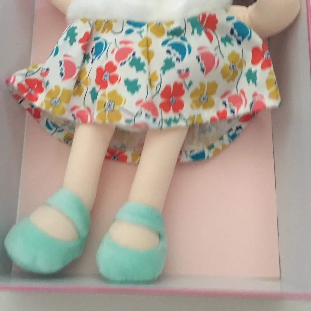 NEW Doll Brown Hair Floral Dress Soft Baby Toy Infant Toddler Gift Box | Jolijou